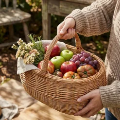 Creative Home Grand Panier Osier Avec Anse 47 x 31 x 36 cm - Marron Naturel - Léger Tressé À La Main