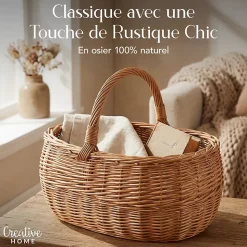 Creative Home Grand Panier Osier Avec Anse 47 x 31 x 36 cm - Marron Naturel - Léger Tressé À La Main