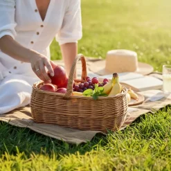 Creative Home Grand Panier Osier Avec Anse 47 x 31 x 36 cm - Marron Naturel - Léger Tressé À La Main