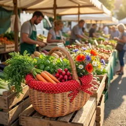 Creative Home Grand Panier Osier Avec Poignée - Bordure À Pois Rouge - 43 x 32 x 37 cm - Brun Naturel