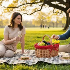 Creative Home Grand Panier Osier Avec Poignée - Bordure À Pois Rouge - 43 x 32 x 37 cm - Brun Naturel