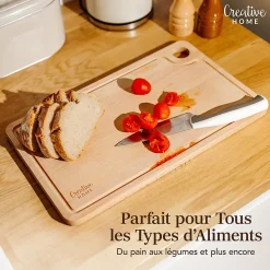 Creative Home Grande Planche a Decouper Bois - 42 x 24,5 x 1,5 cm - avec Rainure pour le Jus - Bois de Hêtre Naturel - Double Face