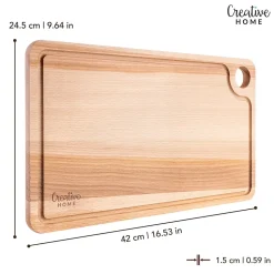 Creative Home Grande Planche a Decouper Bois - 42 x 24,5 x 1,5 cm - avec Rainure pour le Jus - Bois de Hêtre Naturel - Double Face