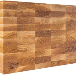 Creative Home Grande Planche a Decouper Bois 32 x 24 x 4 cm - Grand Bloc de Bouchers Professionnels - Chêne Naturel - Double Face