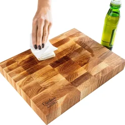 Creative Home Grande Planche a Decouper Bois 32 x 24 x 4 cm - Grand Bloc de Bouchers Professionnels - Chêne Naturel - Double Face