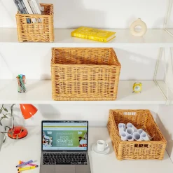 Creative Home Lot de 3 Panier De Rangement En Osier 40 x 30 x 16 cm - Petit Panier Tressé Pour Salle De Bain Cuisine Maison