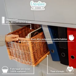 Creative Home Lot de 3 Panier De Rangement En Osier 40 x 30 x 24 cm - Petit Panier Tressé Pour Salle De Bain Cuisine Maison