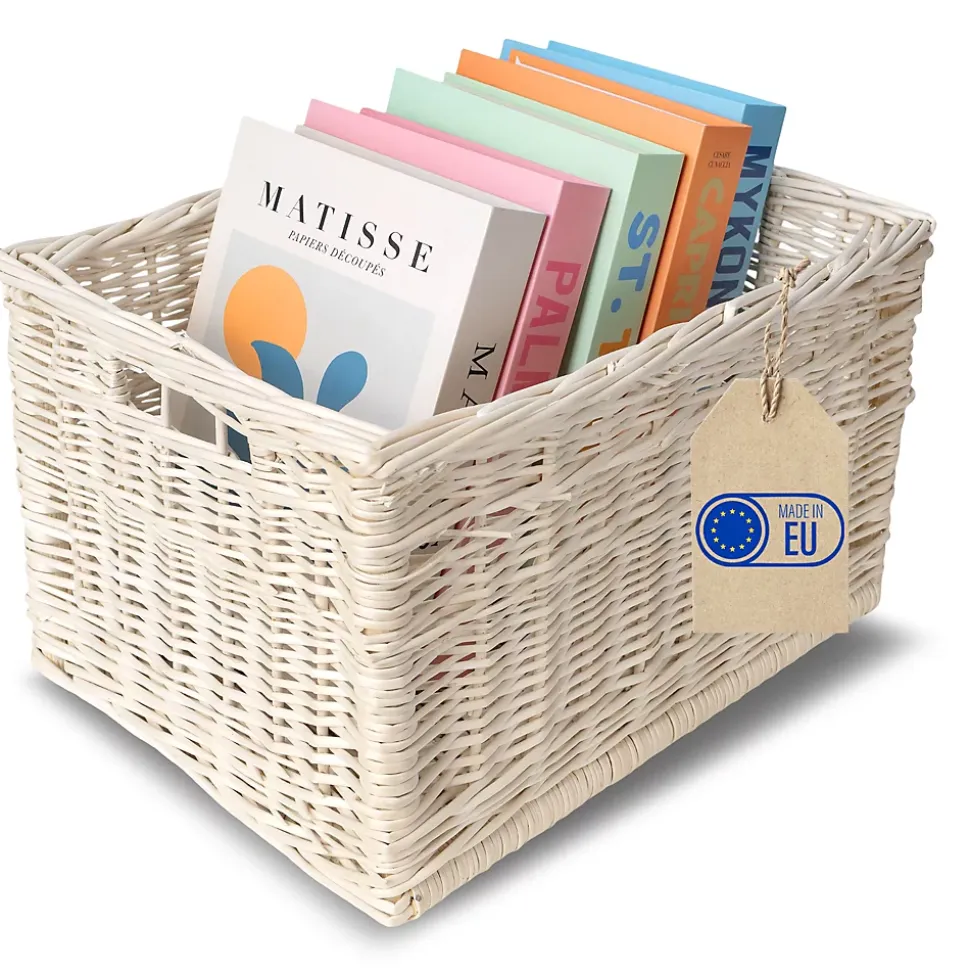 Creative Home Panier De Rangement En Osier Blanc 40 x 30 x 24 cm - Petit Panier Tressé Pour Salle De Bain Cuisine Maison