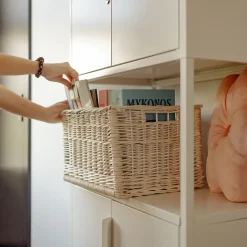 Creative Home Panier De Rangement En Osier Blanc 40 x 30 x 24 cm - Petit Panier Tressé Pour Salle De Bain Cuisine Maison