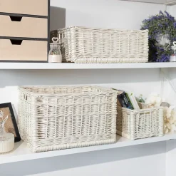 Creative Home Panier De Rangement En Osier Blanc 40 x 30 x 24 cm - Petit Panier Tressé Pour Salle De Bain Cuisine Maison