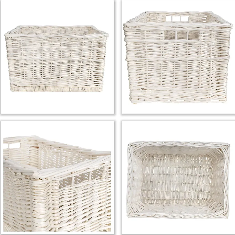 Creative Home Panier De Rangement En Osier Blanc 40 x 30 x 24 cm - Petit Panier Tressé Pour Salle De Bain Cuisine Maison