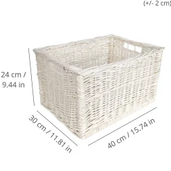 Creative Home Panier De Rangement En Osier Blanc 40 x 30 x 24 cm - Petit Panier Tressé Pour Salle De Bain Cuisine Maison