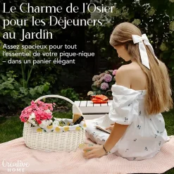 Creative Home Panier Osier Blanc Avec Poignées 45 x 26 x 41 cm - Tissé À La Main - Rangement Durable