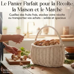 Creative Home Panier Osier Blanc Avec Poignées 45 x 26 x 41 cm - Tissé À La Main - Rangement Durable