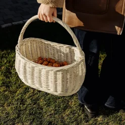 Creative Home Panier Osier Blanc Avec Poignées 45 x 26 x 41 cm - Tissé À La Main - Rangement Durable