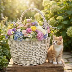 Creative Home Panier Osier Blanc Avec Poignées 35 x 35 x 39 cm - Grand Léger - Panier Fruits Cadeau - Naturel