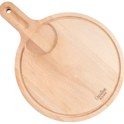 Creative Home Pizza Planche a Decouper en Bois 40x30x1,5cm - Poignée Rainure pour Jus et Espace pour Bol - Bois de Hêtre Naturel