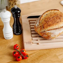 Creative Home Planche a Decouper en Bois - 35,5 x 28,5 x 2 cm - avec Compartiment Ramasse Miette Amovible - Bois de Hêtre Naturel