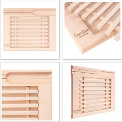 Creative Home Planche a Decouper en Bois - 35,5 x 28,5 x 2 cm - avec Compartiment Ramasse Miette Amovible - Bois de Hêtre Naturel