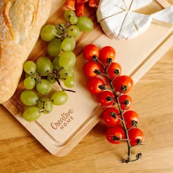 Creative Home Planche a Decouper Bois - 30,5 x 22,5 cm - avec Rainure pour le Jus - Bois de Hêtre Naturel - Double Face