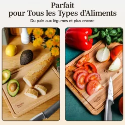 Creative Home Planche a Decouper Bois - 30,5 x 22,5 cm - avec Rainure pour le Jus - Bois de Hêtre Naturel - Double Face