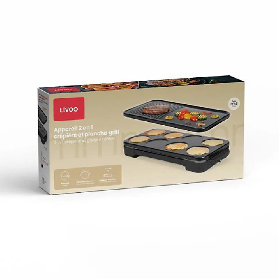 Crêpière + grill 1500w 8x11.5cm Livoo DOC349N