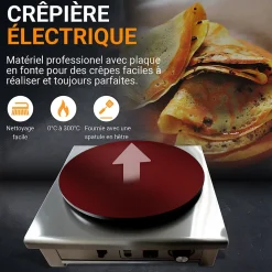 Crêpière Electrique 1 Plaque en Fonte Adhésive 400 mm - L2G