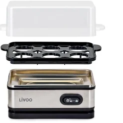 Cuiseur a oeufs - LIVOO - DOC290 - 400W - 6 oeufs - Acier inoxydable - Maintien au chaud - Support a oeufs, couvercle et verre d