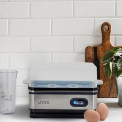 Cuiseur a oeufs - LIVOO - DOC290 - 400W - 6 oeufs - Acier inoxydable - Maintien au chaud - Support a oeufs, couvercle et verre d