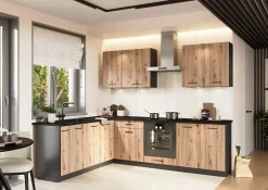 CUISINE COMPLETE ANIKA CHENE ANGLE 260X200 NON MONTEE SANS ELECTROMENAGER - 9 MEUBLES