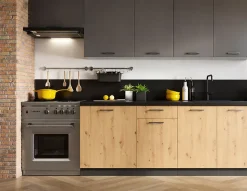 CUISINE COMPLETE CLARA gris et chêne 2M40 NON MONTEE SANS ELECTROMENAGER 7 meubles