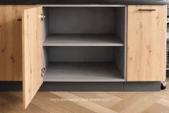 CUISINE COMPLETE CLARA gris et chêne 2M40 NON MONTEE SANS ELECTROMENAGER 7 meubles