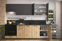 CUISINE COMPLETE CLARA gris et chêne 1m80 NON MONTEE SANS ELECTROMENAGER 6 meubles