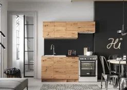 CUISINE COMPLETE 1ER PRIX MELA CHENE FONCE 1M80 NON MONTEE SANS ELECTROMENAGER AVEC PLAN DE TRAVAIL 5 MEUBLES