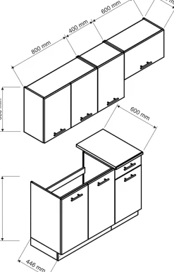 CUISINE COMPLETE 1ER PRIX MELA CHENE FONCE 1M80 NON MONTEE SANS ELECTROMENAGER AVEC PLAN DE TRAVAIL 5 MEUBLES
