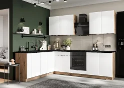 CUISINE COMPLETE GIANNI BLANC ANGLE 260X200 NON MONTEE SANS ELECTROMENAGER 9 MEUBLES