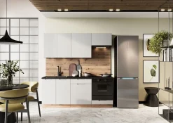 CUISINE COMPLETE ISABEL GRIS CLAIR 2M00 NON MONTEE SANS ELECTROMENAGER 6 MEUBLES