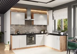 CUISINE COMPLETE ISABEL GRIS CLAIR ANGLE 260X200 NON MONTEE SANS ELECTROMENAGER 9 MEUBLES