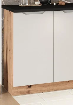 CUISINE COMPLETE ISABEL GRIS CLAIR ANGLE 260X200 NON MONTEE SANS ELECTROMENAGER 9 MEUBLES