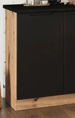 CUISINE COMPLETE ISABEL NOIR MAT ANGLE 260X200 NON MONTEE SANS ELECTROMENAGER 9 MEUBLES