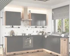 CUISINE COMPLETE ISABEL NOIR MAT ANGLE 260X200 NON MONTEE SANS ELECTROMENAGER 9 MEUBLES