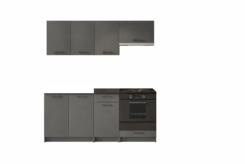 CUISINE COMPLETE LINA GRIS FONCE 1M80 NON MONTEE SANS ELECTROMENAGER AVEC PLAN DE TRAVAIL 6 MEUBLES