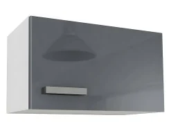 Cuisine complète - Avec plan de travail 180 cm - Gris brillant et Blanc - TRATTORIA