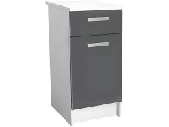 Cuisine complète - Avec plan de travail 180 cm - Gris brillant et Blanc - TRATTORIA