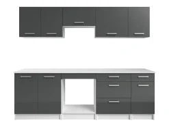 Cuisine complète - Avec plan de travail 240 cm - Gris brillant et Blanc - TRATTORIA