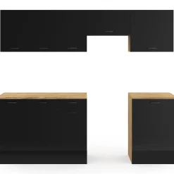 Cuisine complète 240 cm SUBTIL avec plan de travail 7 éléments bois et noir