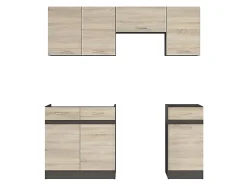 Cuisine complète 180 cm,Ensemble de meuble de cuisine coloris chêne Sonoma/Marron, sans plan de travail