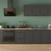 Cuisine complète 300 cm,Ensemble de meuble de cuisine coloris Gris graphite/Chêne bernstien, plan de travail non inclus