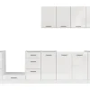 Cuisine complète 300 cm,Ensemble de meuble de cuisine coloris Blanc/Craie brillant, plan de travail non inclus