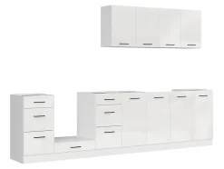 Cuisine complète 300 cm,Ensemble de meuble de cuisine coloris Blanc/Craie brillant, plan de travail non inclus